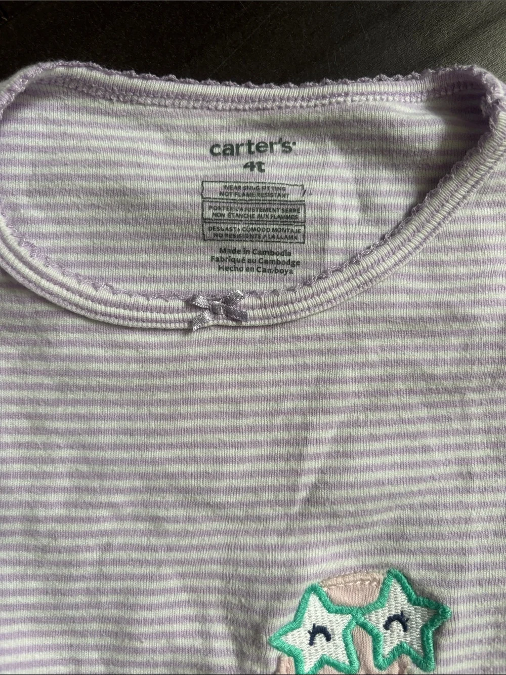 Carter's Lavender and White Striped Star Applique Pajama Top